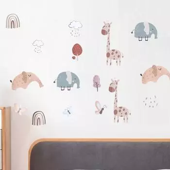 Elephant Background Wall Art Giraffe Wall Stickers Nursery Sticker Wall Stickers Home Decoration Giraffe Elephant