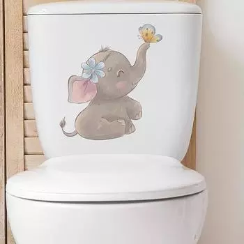Стикер на унитаз с бабочками и слонами, съемный самоклеящийся водонепроницаемый ПВХ для гостиной, ванной комнаты, настенное искусство, украшение для крышки унитаза с животными