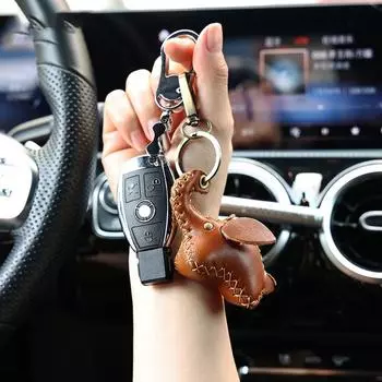 Elephant Car Key Chain PU Leather Bag Pendant Classic Hanging Ornament Gift