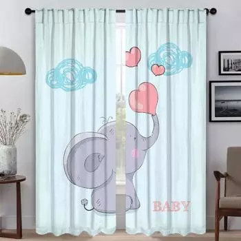 Elephant Carton Curtains for Living Room Curtain for Room 2 Panel Shades Partition Home Interior Curtains Halloween Decoration W50xH70cmx2pcs-CL