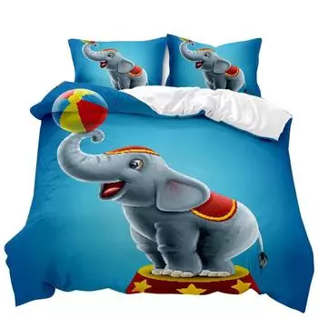 Elephant Duvet Cover Set Elephant Playing with Ball Animal Theme Twin Bedding Set Double Queen King Size Polyester Qulit Cover 70x133cm 2pcs