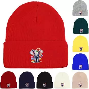 Elephant Flower Warm Knit Hat Beanie,Children Cap Cancer Chemo Elastic Solid Color Bonnet Knitted Cap Beanie as the picture серый