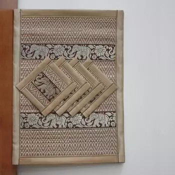 Elephant Mats Dining Table Drink Coasters Placemats Thai Silk Reed Mats Dining Table Coasters Placemats Thai Silk Reed Elephant As picture