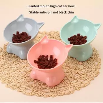 Elevated Cat Bowl, Anti-Vomiting Cat Dish 6 Inch Wide Shallow Bowl, Tilted Cat Feeding Position Plastic Feeding Dishes For Pets