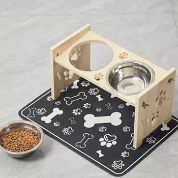 Elevated Cat Bowls Feeding Raised Station Pet Feeder for Dogs Cats Wooden color