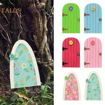 Elf Door Floral Design Decorative Wooden Beautiful Miniature Gnome Fairy Garden Decoration for Lawn синий