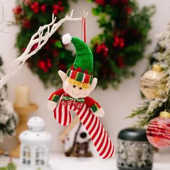 Elf Fabric Enchanting Hanging Decoration For Christmas Featuring Adorable Cane Candy Fabric Elf Keychain Male