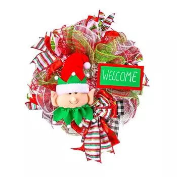 Elf Lively Christmas Ribbon Wreath Eyecatching Decorative Wreath For Joyous Gatherings Festive