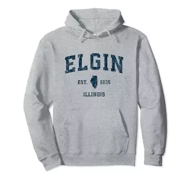 Elgin Illinois IL Vintage Sports Design Navy Print Hoodie серый