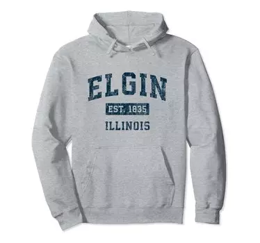 Elgin Illinois IL Vintage Sports Design Navy Print Hoodie серый
