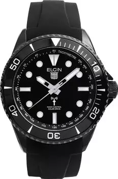 ELGIN радиочасы на солнечной батарее черные резиновые FK1427BR-BP серебряный