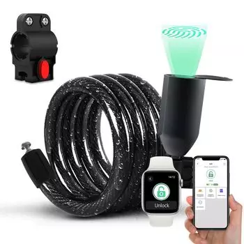 eLinksmart Велосипедный замок с отпечатком пальца Велосипедный тросовый замок с приложением и отпечатком пальца Длина разблокировки 1500 мм Диаметр 12 мм Умный замок с зарядкой от USB чёрный
