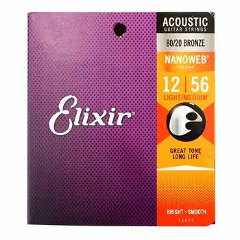 Elixir 11077 ACOUSTIC NANOWEB струны для акустической гитары x 3SET LIGHT-Medium 12-56
