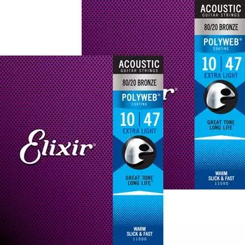 Elixir Acoustic Guitar Strings POLYWEB Bronze Extra Light Set of 2 80/20 .010-.047 #11000 []