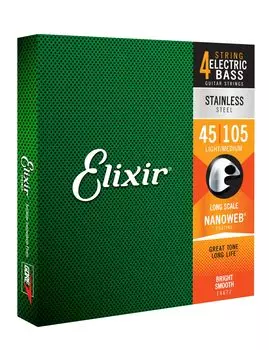 Elixir Elixir басовые струны NANOWEB из нержавеющей стали с длинной мензурой легкие/средние .045-.105#14677 []
