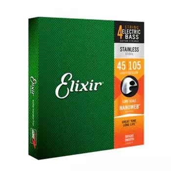 Elixir Elixir Bass Струны NANOWEB из нержавеющей стали с длинной мензурой LightMedium .045-.105#14677