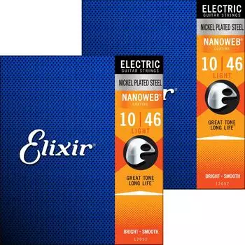 ELIXIR Elixir Струны для электрогитары NANOWEB Light .010-.046 #12052 Набор из 2 шт. []