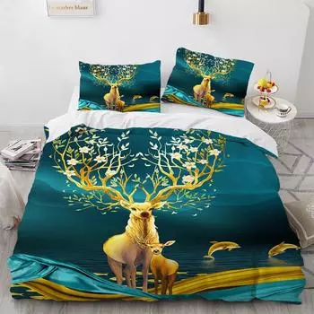 Elk Duvet Cover Set Antlers Flowers Landscape Decor for Adult Teens Kids Quilt Cover Bedspread Cover Floral Printed Bedding Set 70x133cm 2pcs