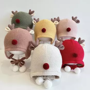 Elk ear protection baby hat autumn and winter infant ear protection baby wool hat cotton warm children s knitted hat suitable for about 6-36 months (45-50cm) бежевый