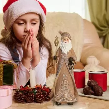 Elk Resin Figurines Resin Christmas Statue Table Ornaments 32cm Classic Handmade Imitation Linen Sculpture Realistic Santa Claus