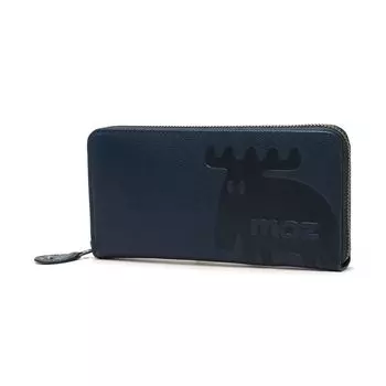 Elk Round Zipper Long Wallet Navy [Mozu] ZNWE-86121
