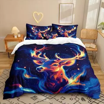 Elk Series 3D Digital Printing Three-Piece Bedding Kit Bed Sheet Quilt Cover 90 * 200 two-piece set