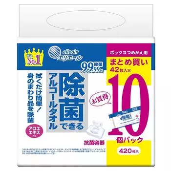Elleair Disinfecting Alcohol Towel Box Refill 420 Sheets Sheets x 10 Wet Tissues (42 Packs) [Bulk Purchase]