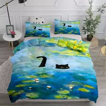Ellen Poe Black Cat Starry Night Duvet Cover Set King Queen Double Full Twin Single Size Bed Set 70x133cm 2pcs