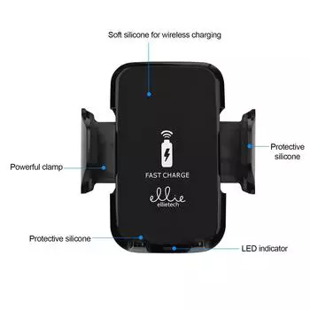 ellietech CS201 Беспроводное автомобильное зарядное устройство Держатель для телефона 2 в 1 Автомобильное зарядное устройство для быстрой зарядки чёрный