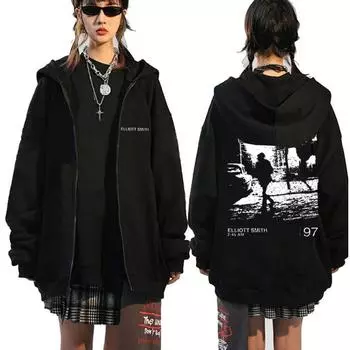 Elliott Smith Album Zipper Hoodie Men Women Casual Oversize Hoodies Unisex Hip Hop Zipper Jacket Men Vintage Streetwear S