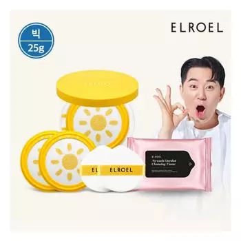 [Elloel] 1-секундная коррекция Padefree Plus Big Sun Cushion 1 продукт + 2 сменных блока + очищающий чай