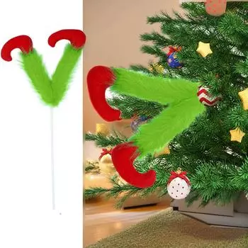 Елочные украшения из ножек рождественских эльфов, декор топперов на елку, рождественские искусственные украшения, ветки деревьев, плюшевые ножки для елочных украшений One Size