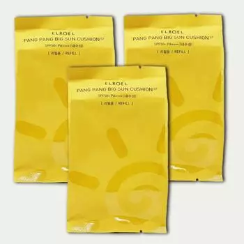 Eloel Pangpang Yellow Big Sun Cushion Plus Refill SPF50+PA++++, 25g, 3 pieces