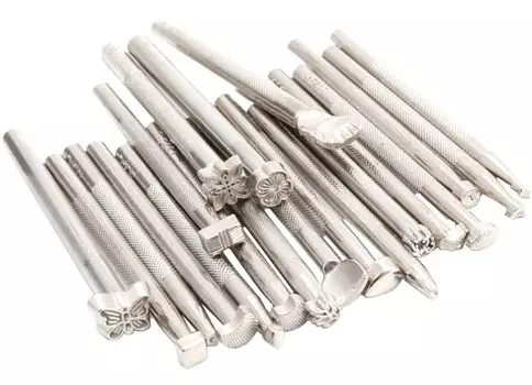 elrinrin Кожаный ремесленный гравированный набор штампов ручной работы для резьбы по дереву Серебряный штамп-дырокол Металлический инструмент для самостоятельной работы по коже из 20 шт. (Типы наборов)