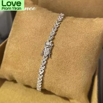 Elsieunee 100% стерлингового серебра 925 пробы листовой имитация муассанита драгоценный камень свадебные браслеты с подвесками ювелирные изделия Прямая поставка