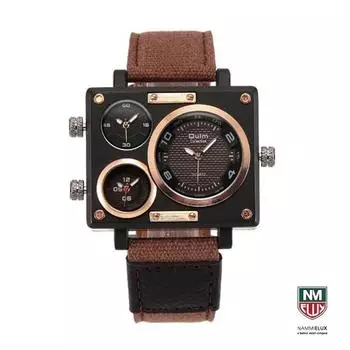 Elux Mall [Последняя награда 2022 года] Мужские часы из воловьей кожи OULM с функцией двойного времени + роскошная кожаная коробка в комплекте, популярные корейские часы