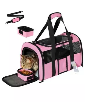 Elysianfinds Кошачья сумка-переноска для домашних животных, сумка-кормушка с ковриком, легкая сетчатая, с окном, дышащая, для больниц, 3-сторонняя (розовый) розовый