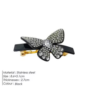 eManco Square Full Butterfly Butterfly Large Czech Rhinestones Solid Colour Side Clip Hair Fixing Divine Princess Jewellery Size fits all