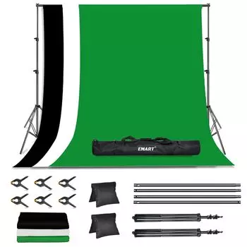 EMART Подставка для фона 200x300 см, набор подставок для фона, фоновая ткань, белый, черный, зеленый фон 180x280 см, стойка для фотографии, зеленая задняя стойка