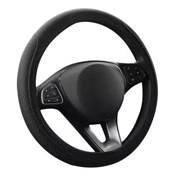 Тисненый чехол для рулевого колеса автомобиля, дышащий чехол для рулевого колеса из волокнистой кожи чёрный