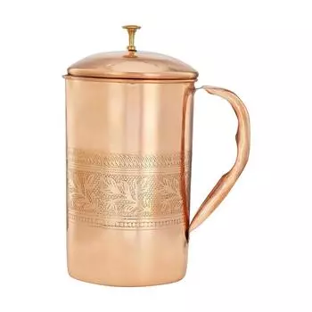 Embossed Copper Jug, 1350 ml,. The intricate designs and polished surfaces makes it visually appealing