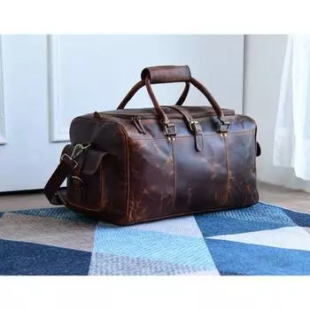 Кожаная спортивная сумка ручной работы с тиснением | Мужская дорожная сумка Кожаная сумка выходного дня | Праздничная дорожная сумка | Подарок для лучшего мужчины Подарок для жениха 22 x 11 x 11 in коричневый