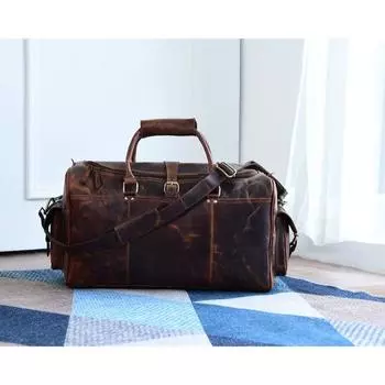 Кожаная спортивная сумка с тиснением ручной работы | Мужская дорожная сумка Кожаная сумка выходного дня | Персонализированная праздничная дорожная сумка | Подарок для лучшего мужчины Подарок для жениха 22 x 11 x 11 in коричневый