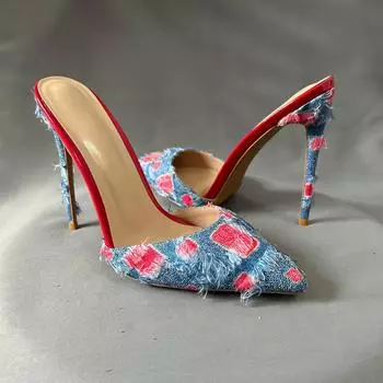 Вышитые холщовые женские тапочки 10 см/12 см на тонком высоком каблуке, праздничные туфли, женская мода, женская свадьба, большой размер 33-45 35