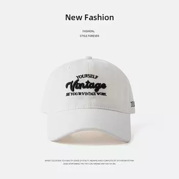 Embroider Face-Looking Small Baseball Cap Women s Deep Top Big Head Circumference Easiest for Match Korean Peaked Cap Letters Hat Tide Stereo V duck tongue-White Adjustable