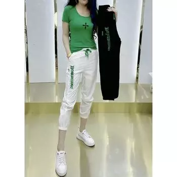 Embroider Letters Ice Silk Quick-Drying Casual Pants Women s Amoi Loose Harem Pants Easiest for Match Sun Protection Sports Pants Cropped Pants White 2XL