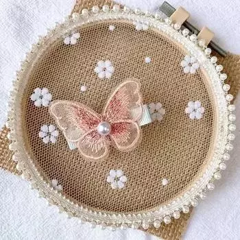 Embroidered 3D Butterfly Hair Clip Ancient Style Pearl Mesh Hair Clip Bangs Clip Decorative Girl Temperament Styling Hair Tools