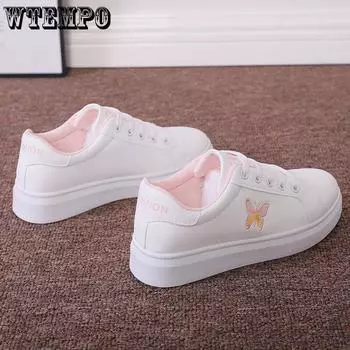 Маленькие белые туфли с вышивкой бабочки, женские осенние универсальные туфли на тонкой доске в корейском стиле, женская повседневная спортивная обувь на плоской подошве 35 розовый