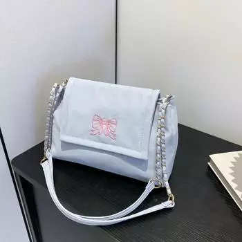 Embroidered butterfly texture chain bag 2024 summer fashion simple large capacity design commuter shoulder messenger bag чёрный