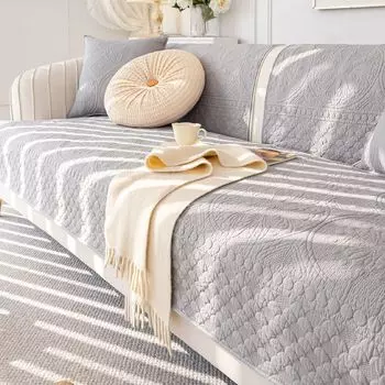 Embroidered Cotton Sofa Cushion All Year Round Neutral Non-Slip Fabric Cushion French Retro Pure Cotton Sofa Cover Backrest Towel YZ Flower Seeking-Grey 45*45cm pillow case